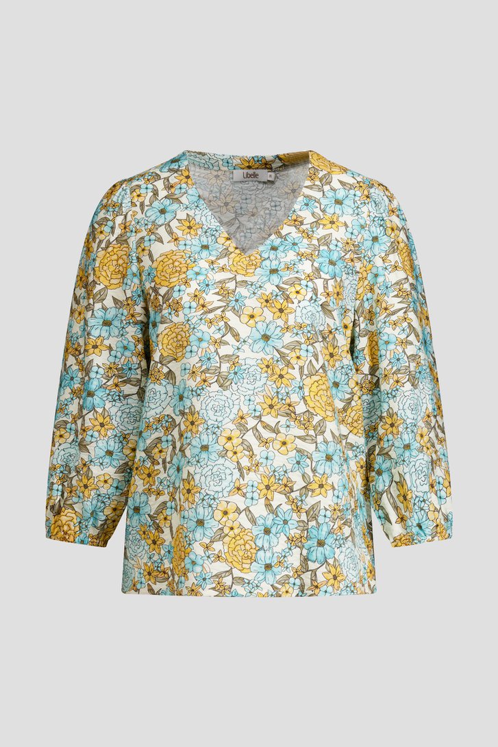 Photo produit 1 de Blouse à imprimé floral bleu-orange de Libelle pour Femmes
