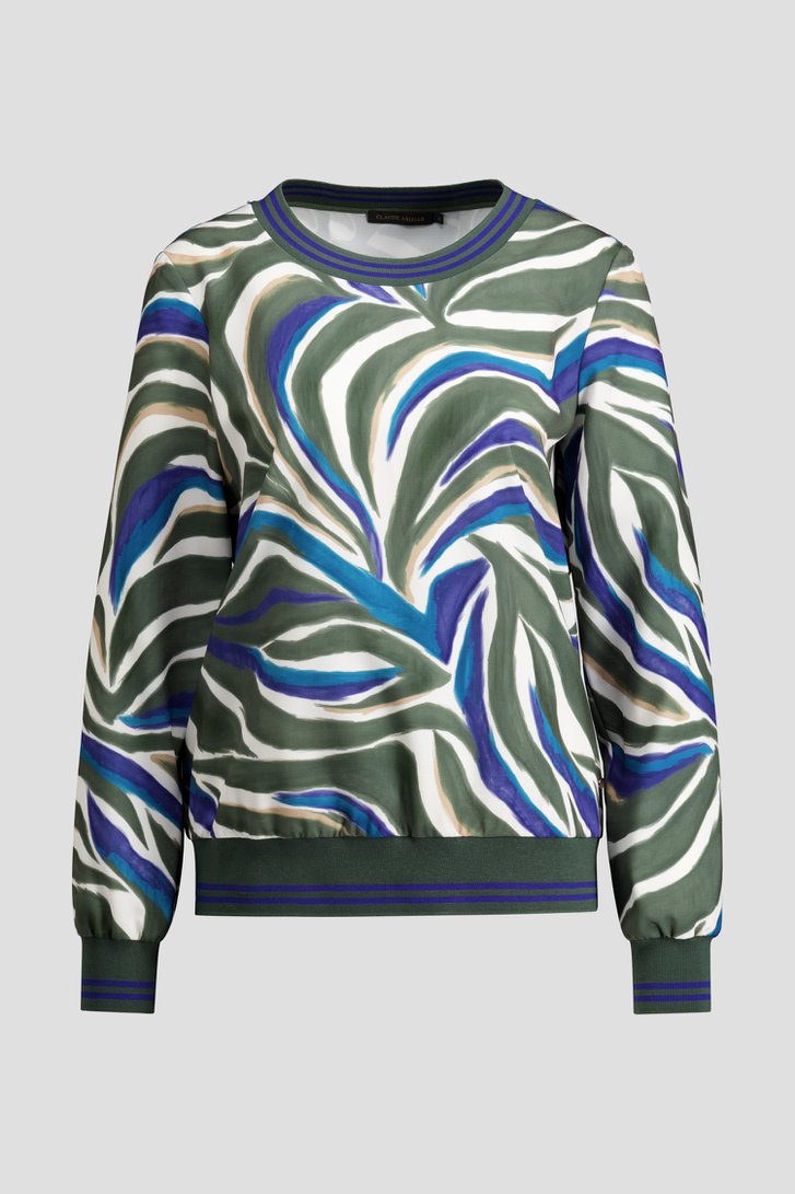 Photo produit 1 de Blouse à imprimé graphique bleu et vert de Claude Arielle pour Femmes