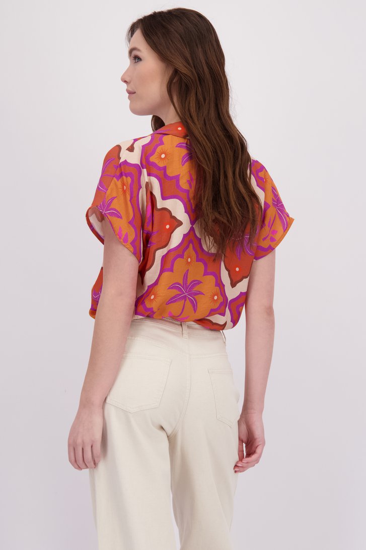 Le dos de Blouse à imprimé orange, violet et écru de Geisha pour Femmes