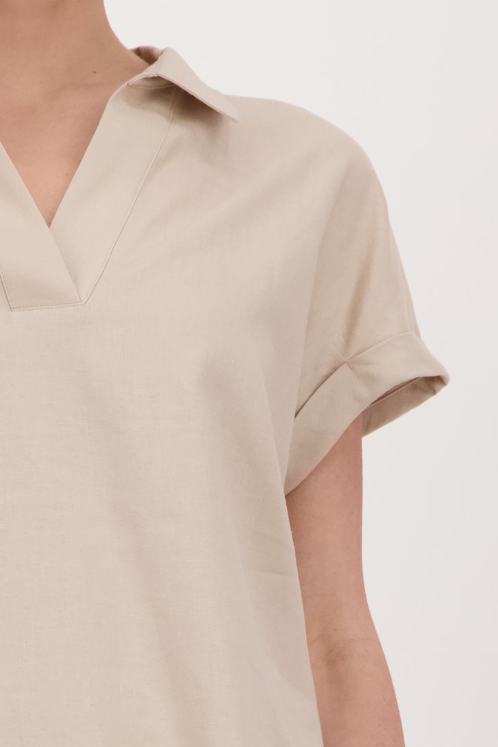 Détail de Blouse à manches courtes en lin beige de Liberty Island pour Femmes
