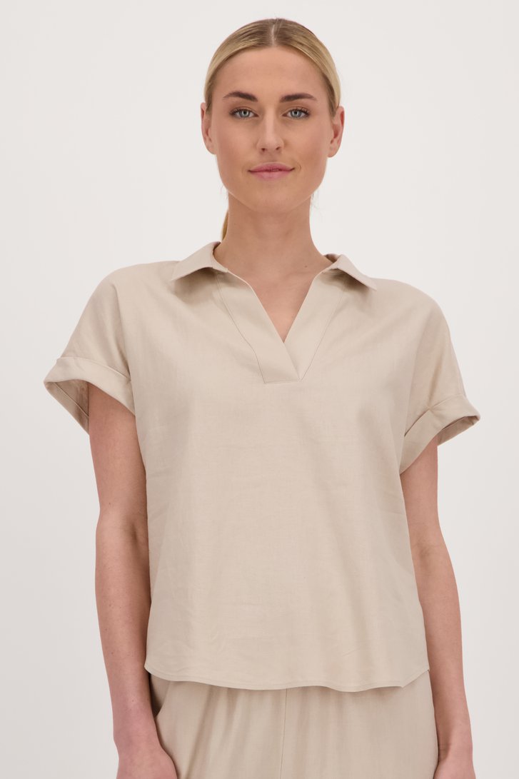 Le devant de Blouse à manches courtes en lin beige de Liberty Island pour Femmes