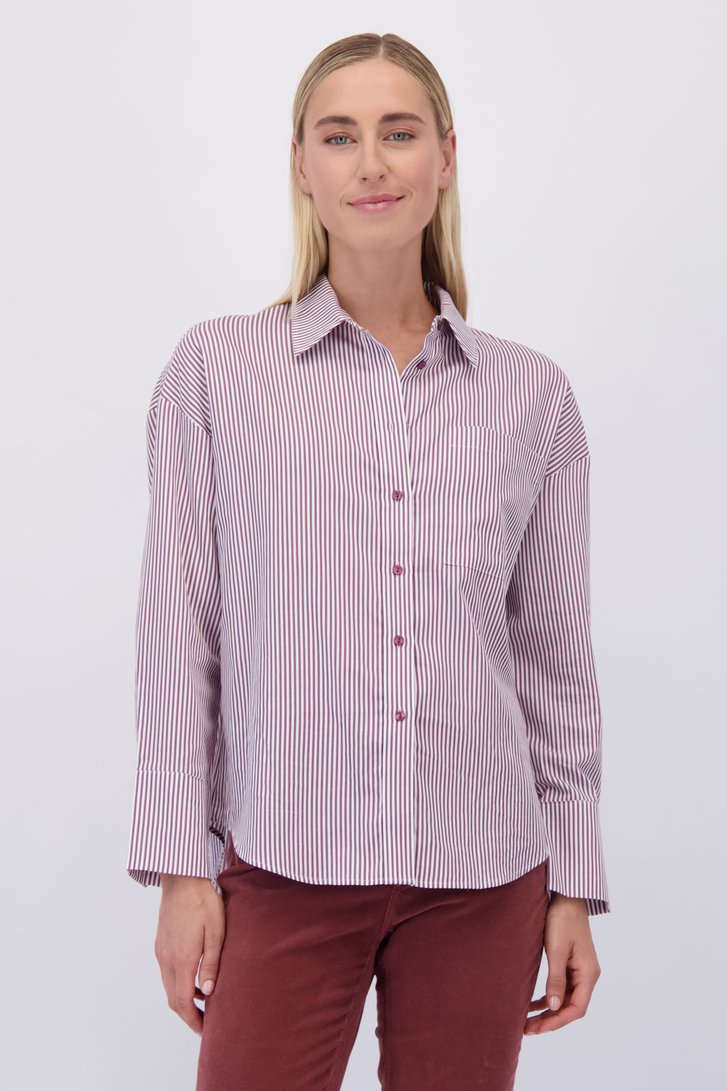 Le devant de Blouse à motif rayé bordeaux de Liberty Island pour Femmes