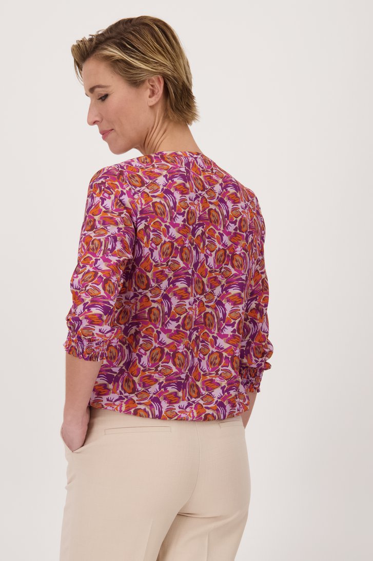 Blouse à taille élastiquée violet-orange de Claude Arielle pour Femmes