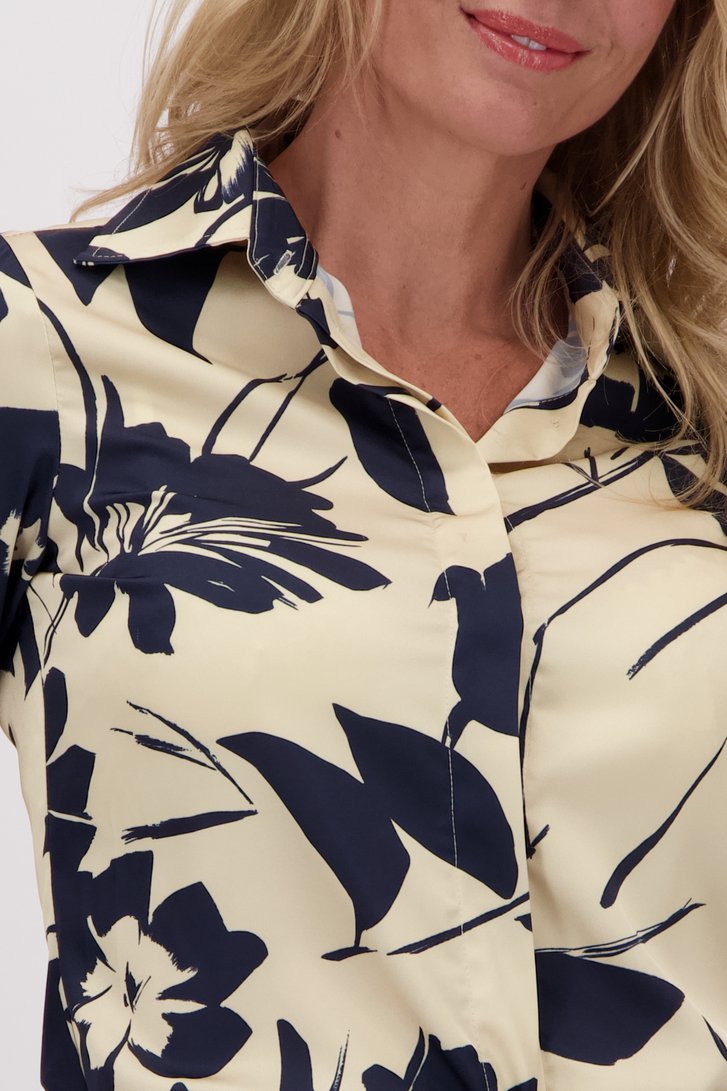 Blouse beige à effet satiné et motif fleuri bleu de AC by Annelien Coorevits pour Femmes
