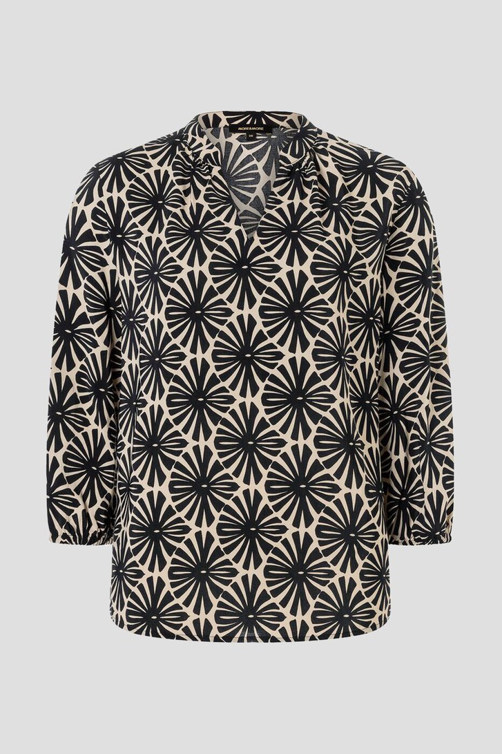Blouse beige avec imprimé floral noir de More & More pour Femmes