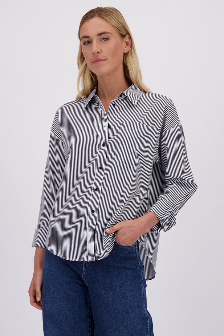 Le devant de Blouse blanche à motif rayé bleu foncé de Liberty Island pour Femmes