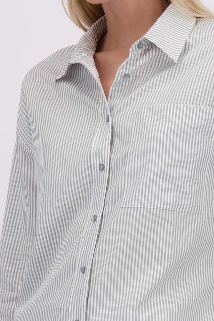 Détail de Blouse blanche à motif rayé vert clair de Liberty Island pour Femmes