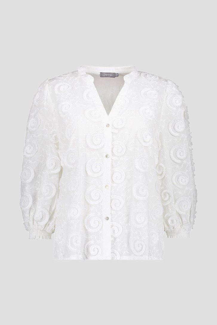 Blouse blanche avec motif brodé élégant de Geisha pour Femmes
