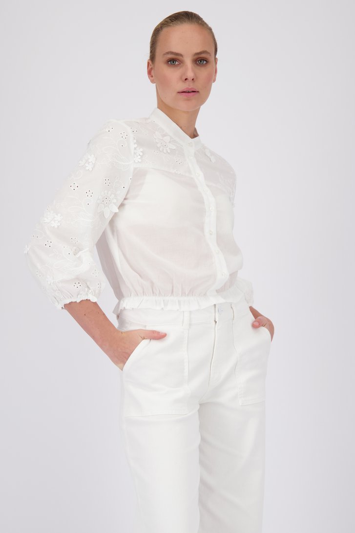 Blouse blanche avec motif floral brodé de More & More pour Femmes