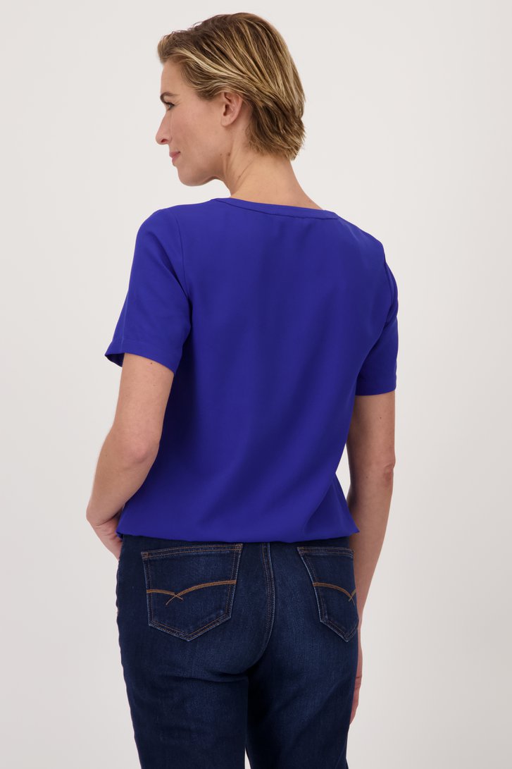 Blouse bleu à col en V de Claude Arielle pour Femmes