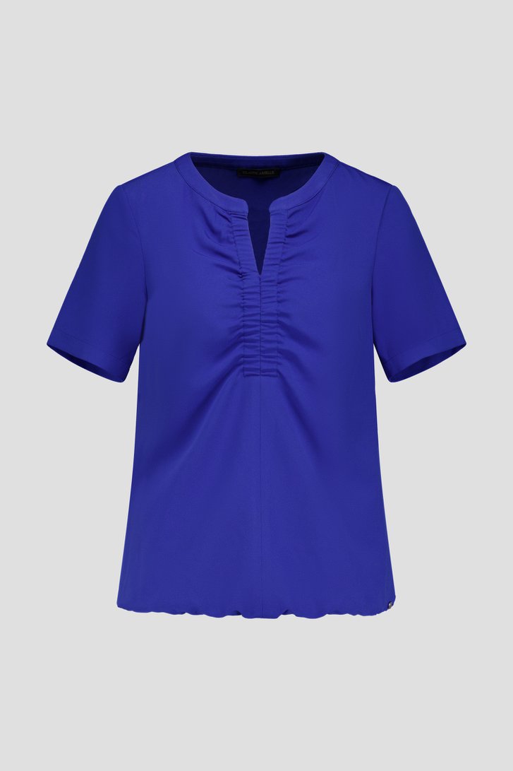 Blouse bleu à col en V de Claude Arielle pour Femmes