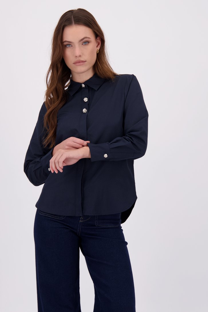 Le devant de Blouse bleu foncé avec boutons argentés de JDY pour Femmes