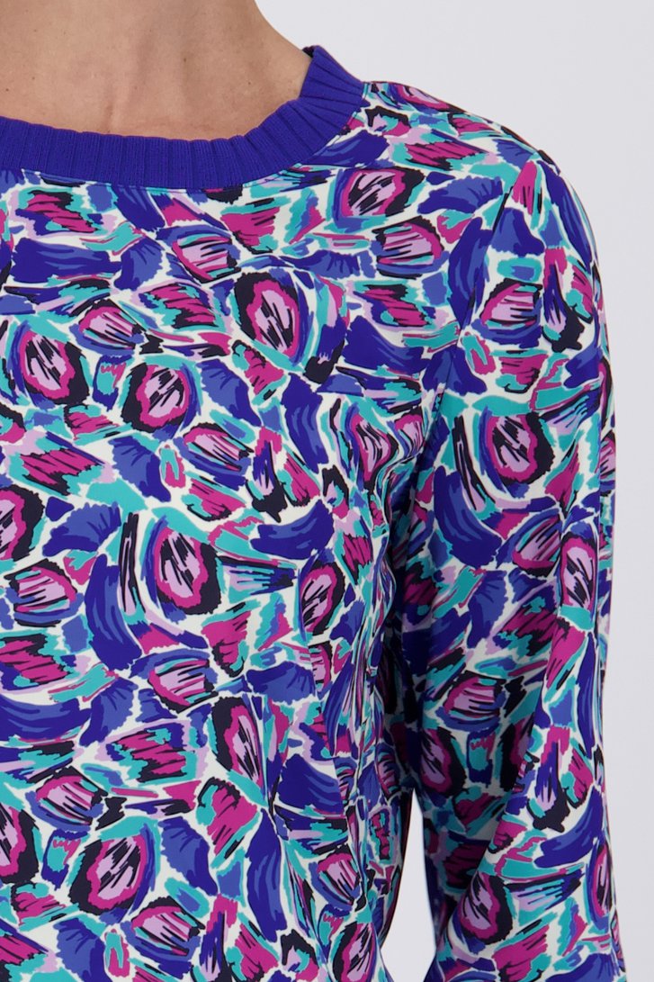 Blouse bleu foncé avec imprimé multicolore de Claude Arielle pour Femmes
