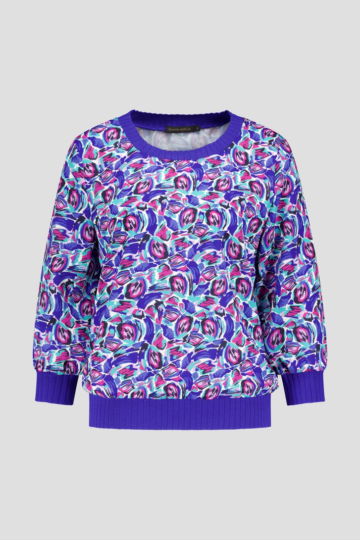 Blouse bleu foncé avec imprimé multicolore de Claude Arielle pour Femmes