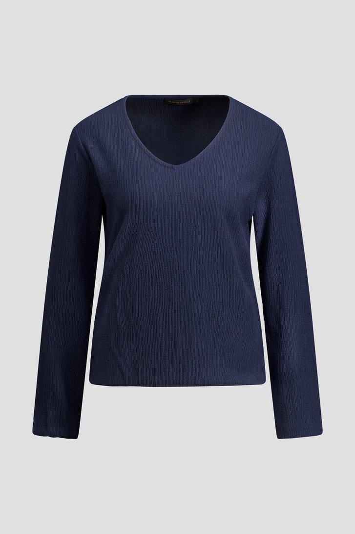 Photo produit 1 de Blouse bleu foncé texturée à col en V de Claude Arielle pour Femmes