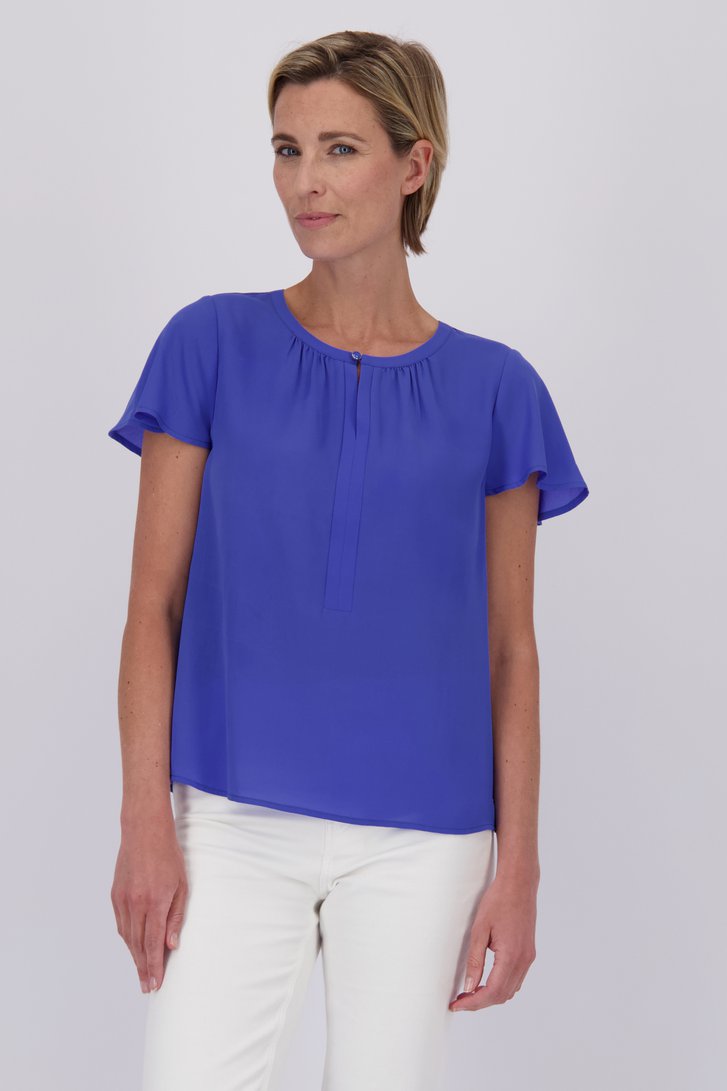 Blouse bleu violet à manches papillon courtes de Claude Arielle pour Femmes