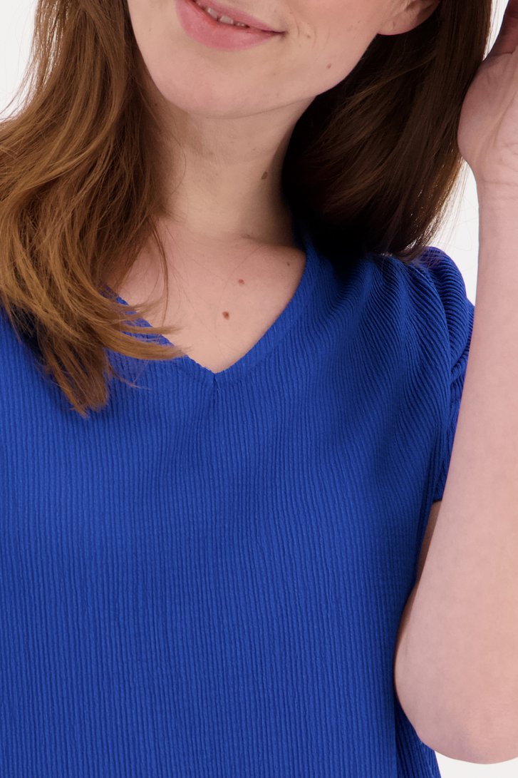 Blouse bleue à manches courtes de Claude Arielle pour Femmes