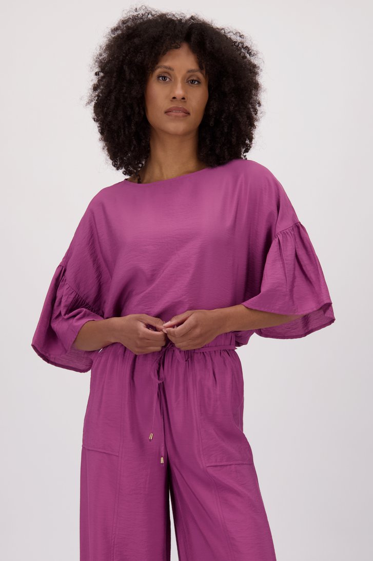 Blouse bordeaux à manches courtes à volants de Louise pour Femmes