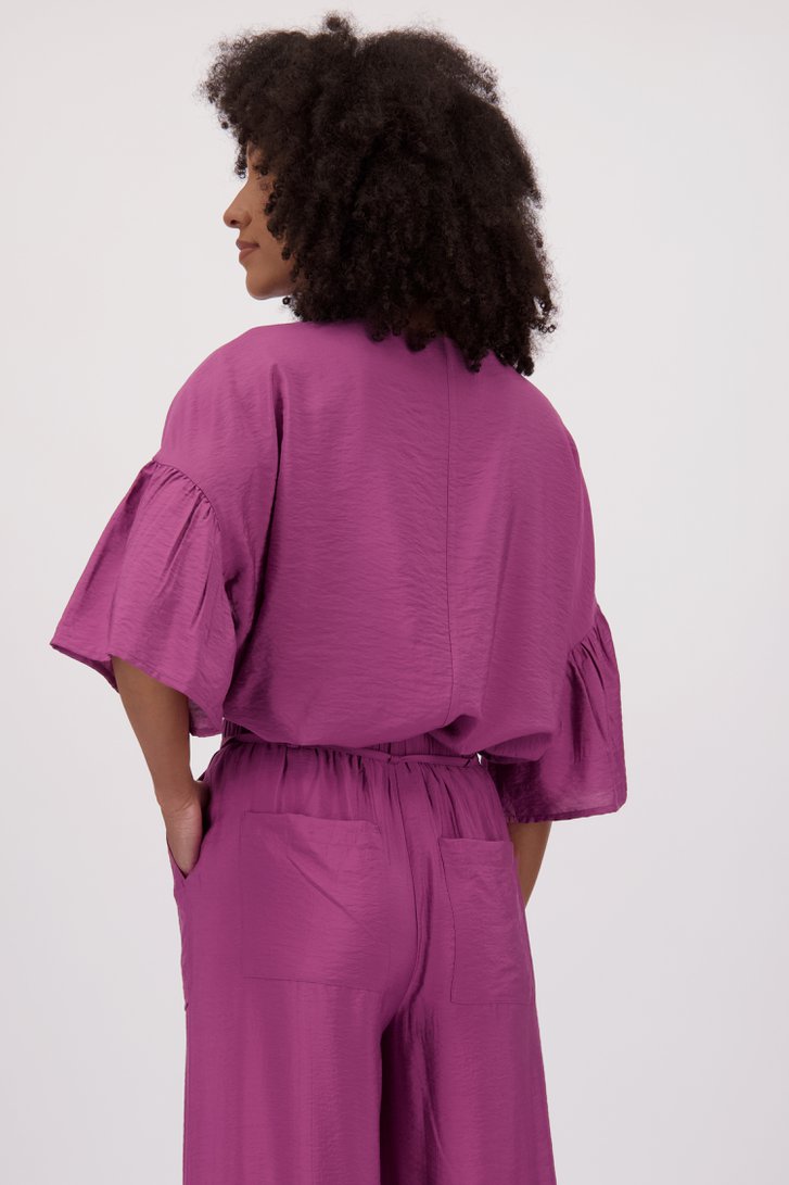 Blouse bordeaux à manches courtes à volants de Louise pour Femmes