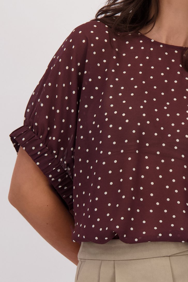 Détail de Blouse brun bordeaux à pois de Louise pour Femmes