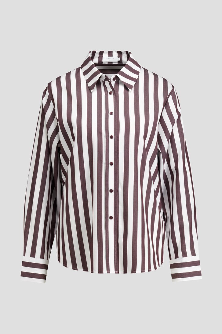 Photo produit 1 de Blouse chemise rayée blanc et brun de Liberty Island pour Femmes