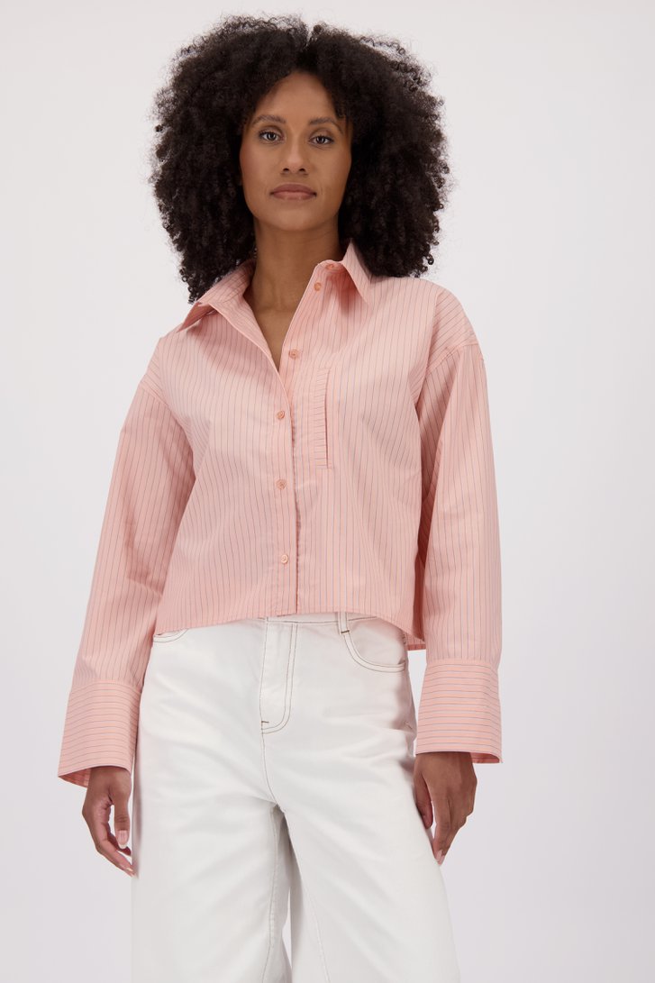 Blouse courte à rayures rose corail de Louise pour Femmes