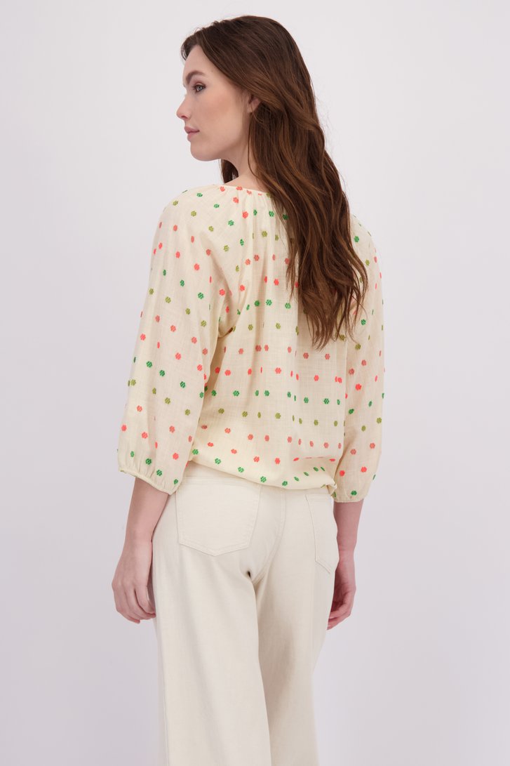 Le dos de Blouse écru à pompons colorés de Geisha pour Femmes