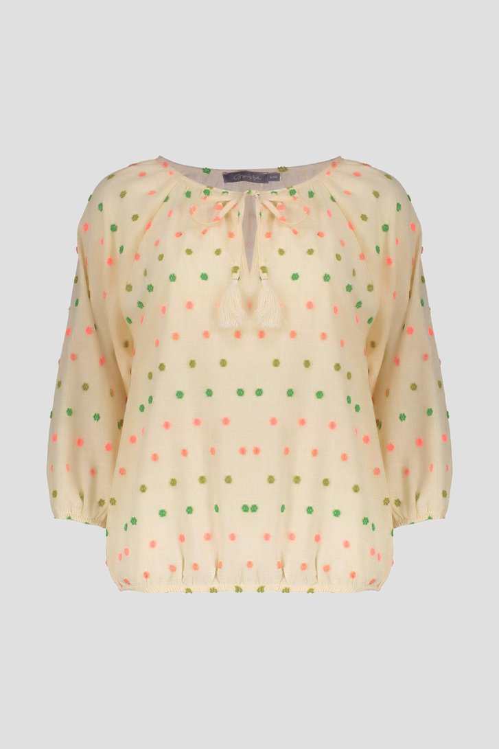 Photo produit 1 de Blouse écru à pompons colorés de Geisha pour Femmes