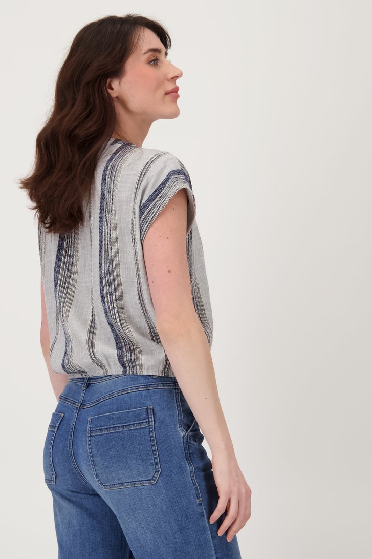 Blouse ecru-bleu avec motif rayé vertical de Geisha pour Femmes