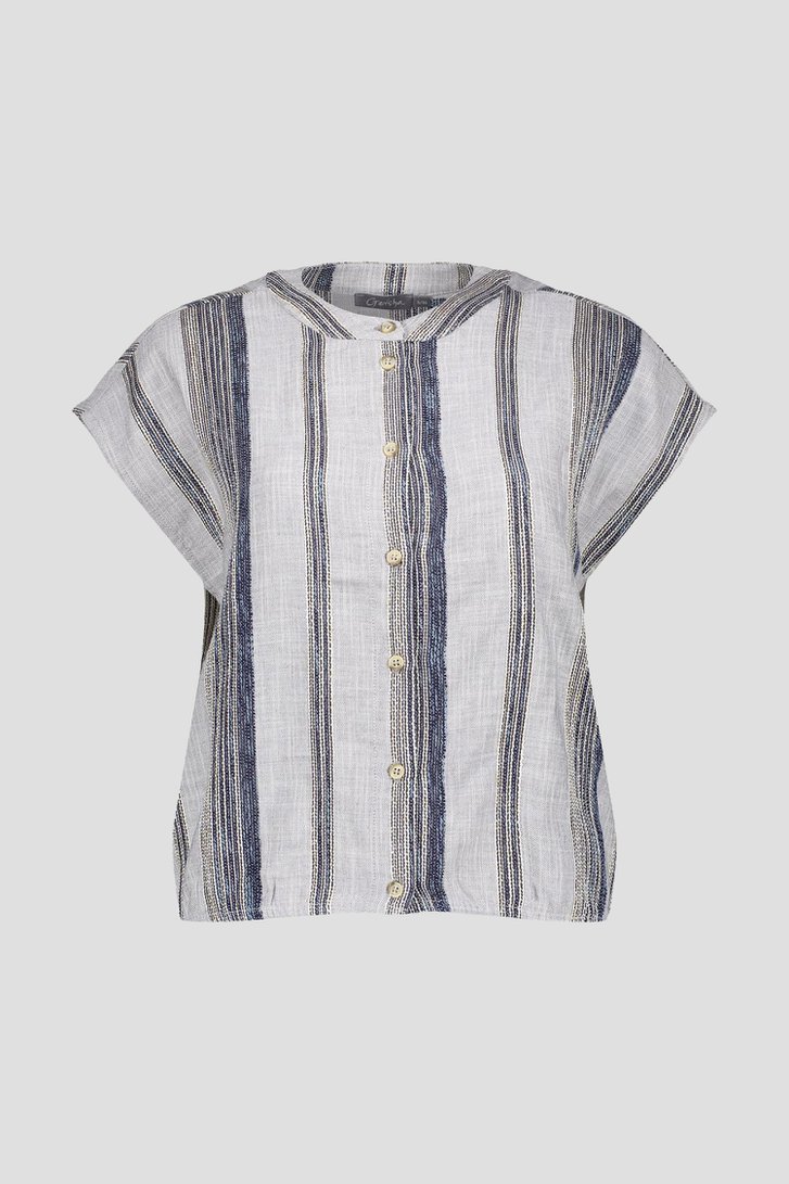 Blouse ecru-bleu avec motif rayé vertical de Geisha pour Femmes
