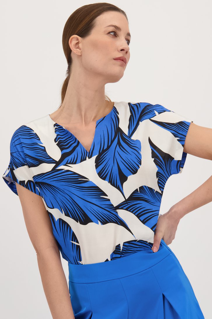 Blouse écrue à imprimé de feuilles bleues de D'Auvry pour Femmes