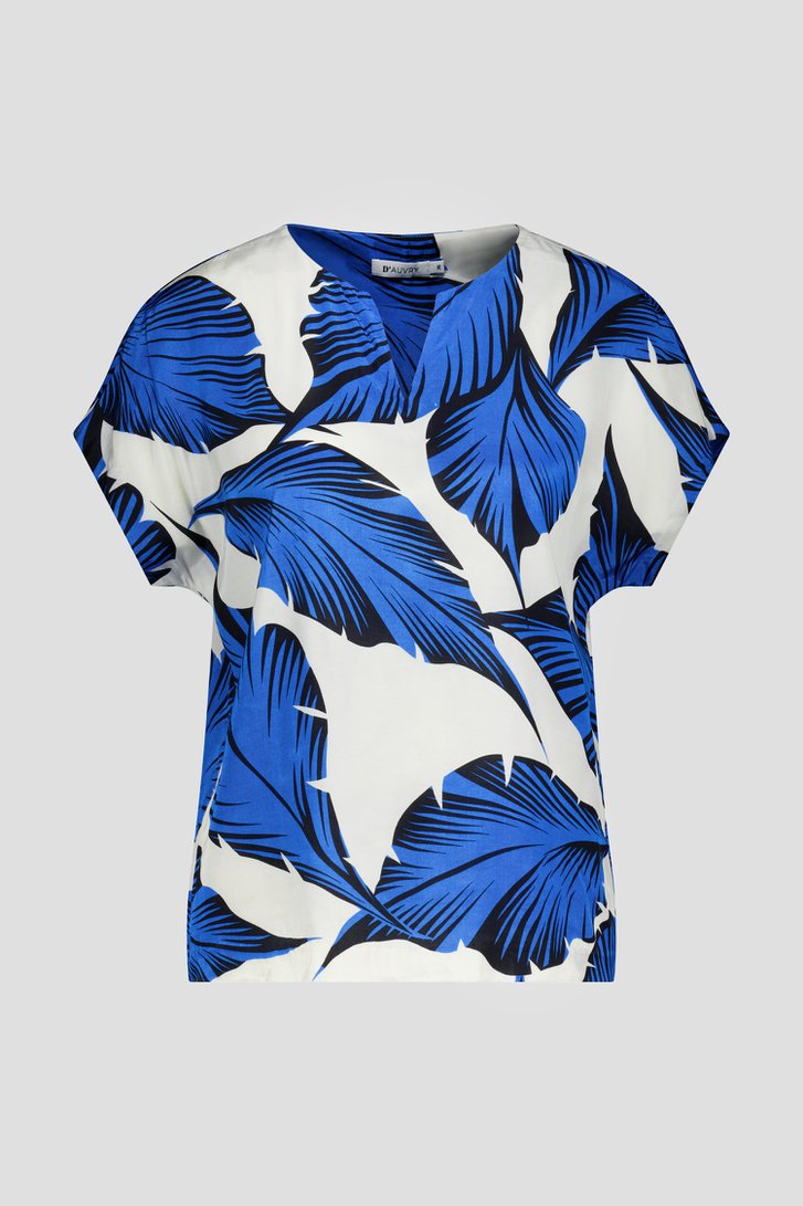 Blouse écrue à imprimé de feuilles bleues de D'Auvry pour Femmes