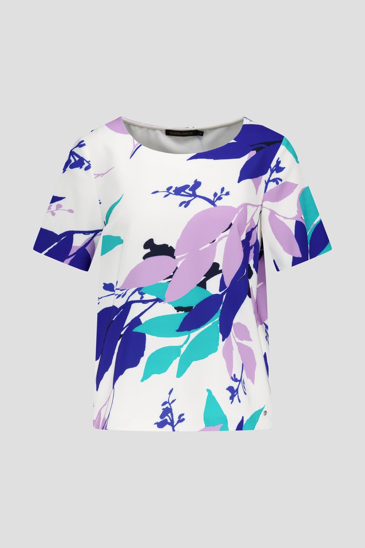 Blouse écrue à imprimé feuillage bleu-violet de Claude Arielle pour Femmes