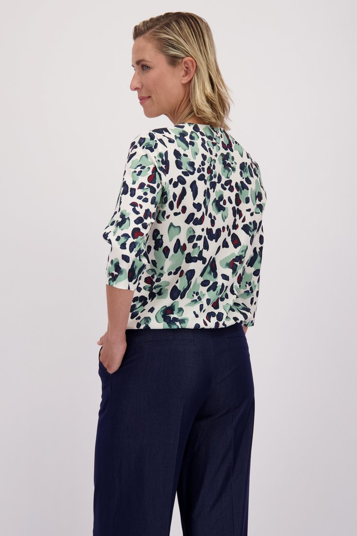 Le dos de Blouse écrue à imprimé vert de Claude Arielle pour Femmes