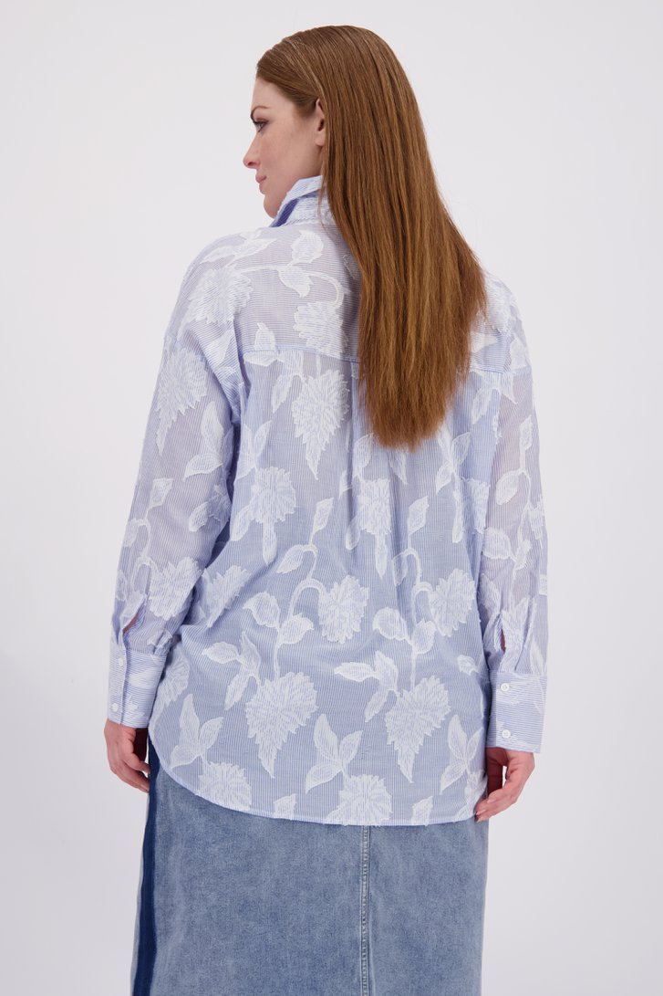 Le dos de Blouse en coton rayée avec motif feuilles de Yest Curve pour Femmes