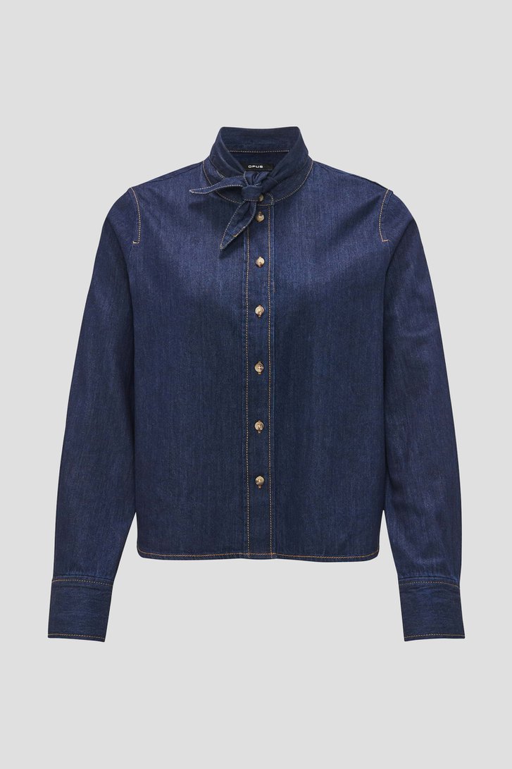 Photo produit 1 de Blouse en denim bleu foncé avec ruban à nœuds de Opus pour Femmes