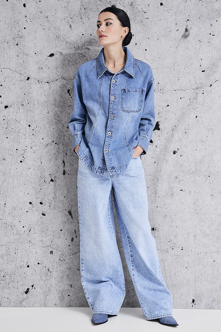 Blouse en denim bleu de Geisha pour Femmes