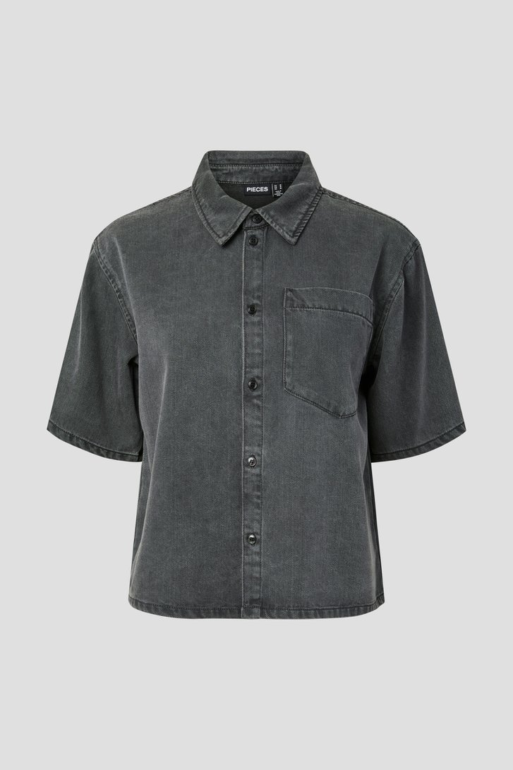 Photo produit 1 de Blouse en jean grise à manches courtes de Pieces pour Femmes