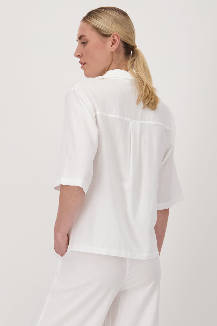 Blouse en lin blanc à manches courtes de Liberty Island pour Femmes
