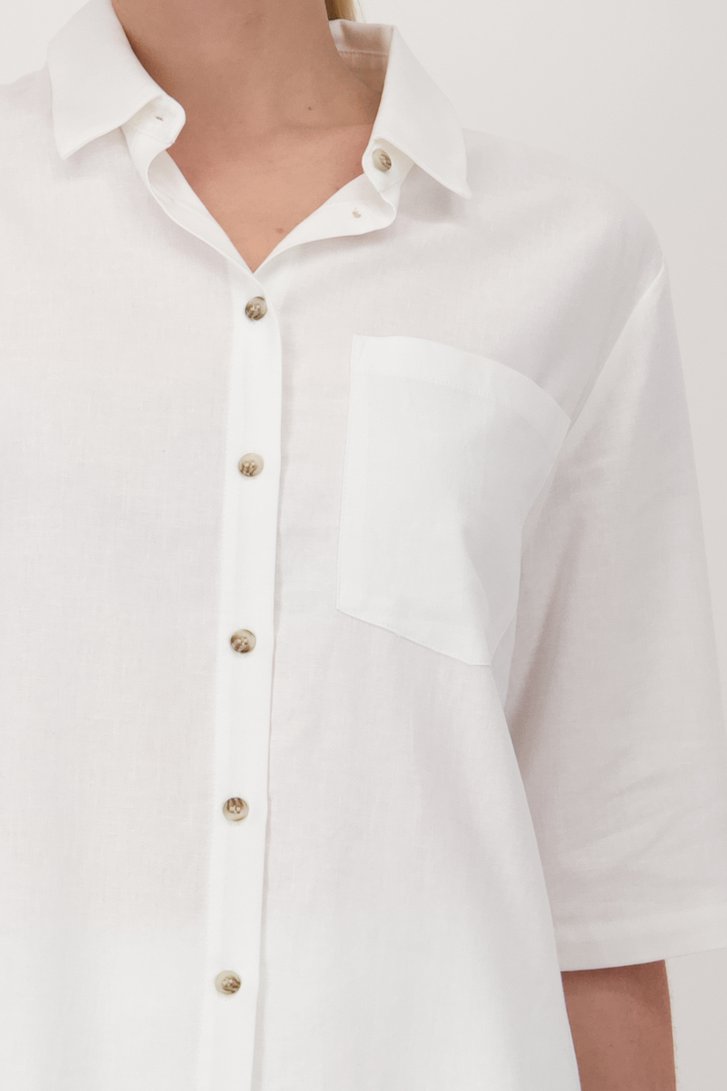 Blouse en lin blanc à manches courtes de Liberty Island pour Femmes