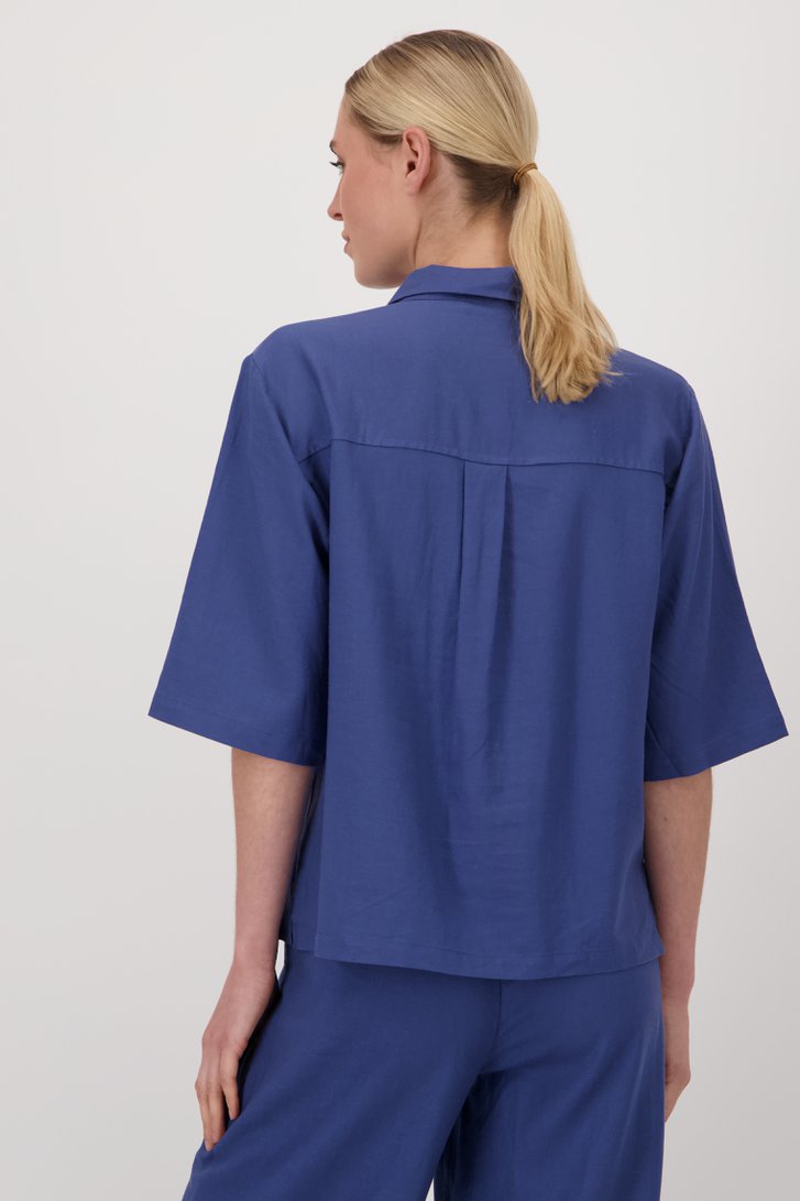 Blouse en lin bleu à manches courtes de Liberty Island pour Femmes