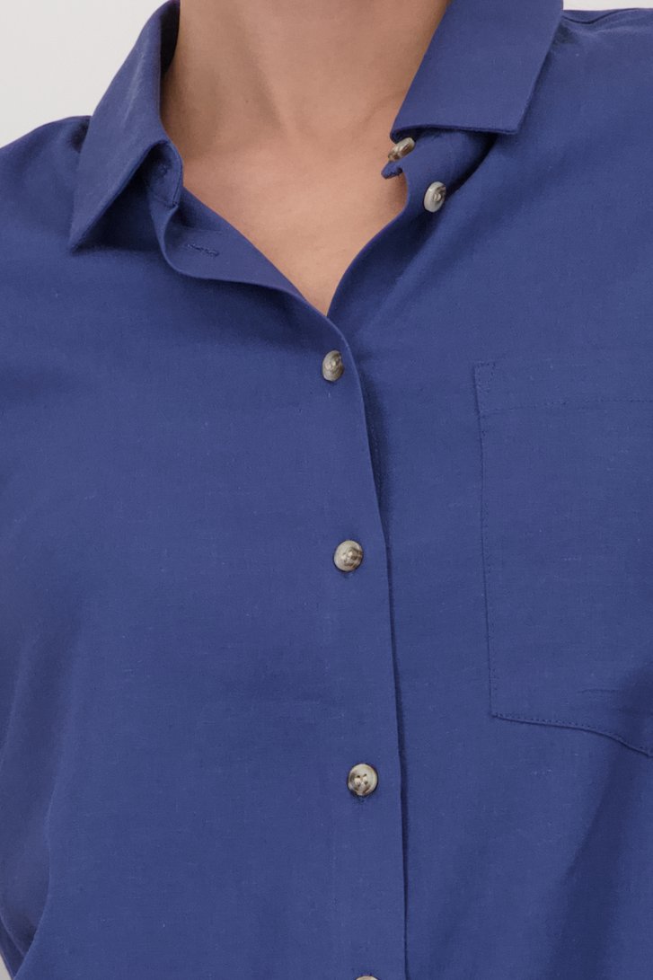 Blouse en lin bleu à manches courtes de Liberty Island pour Femmes