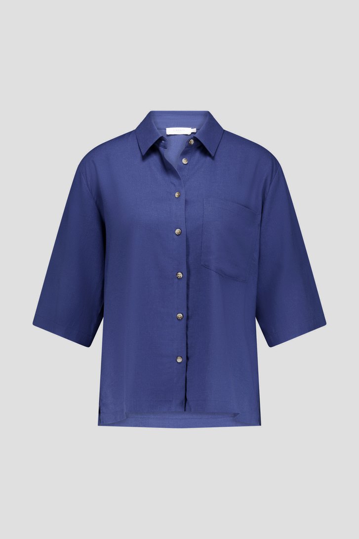Blouse en lin bleu à manches courtes de Liberty Island pour Femmes