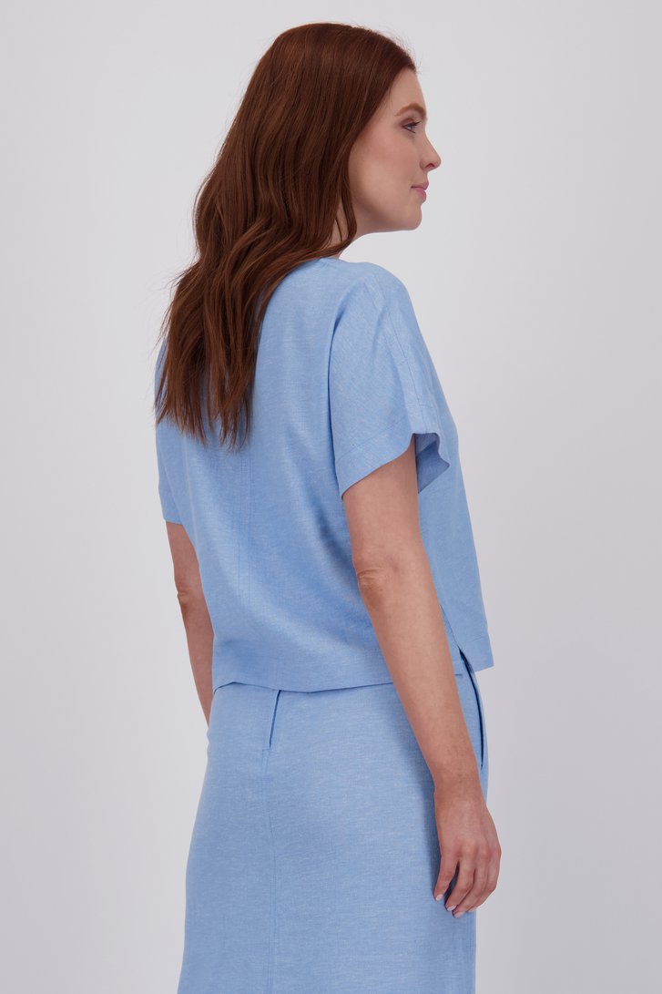 Blouse en lin bleu clair à col en V de Libelle pour Femmes