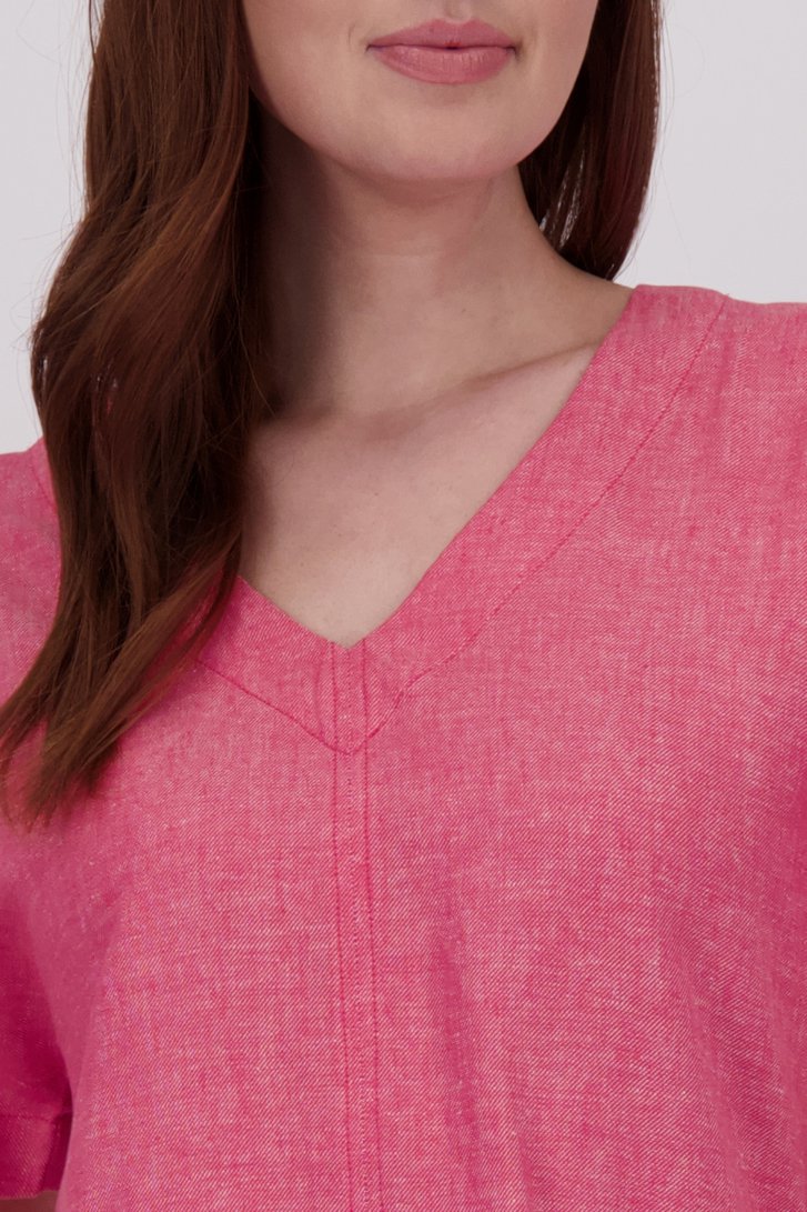 Blouse en lin corail à col en V de Libelle pour Femmes
