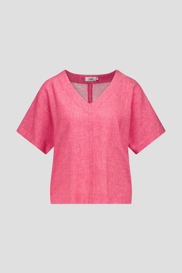 Blouse en lin corail à col en V de Libelle pour Femmes