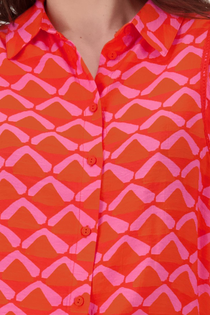 Blouse in koraal met paarse en oranje print van Geisha voor Dames