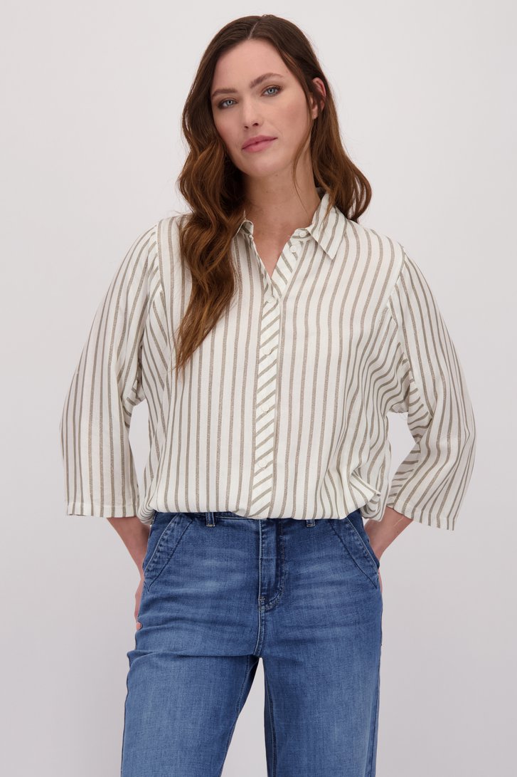 Voorkant van Blouse met glitterend groen gestreept motief door Geisha voor Dames