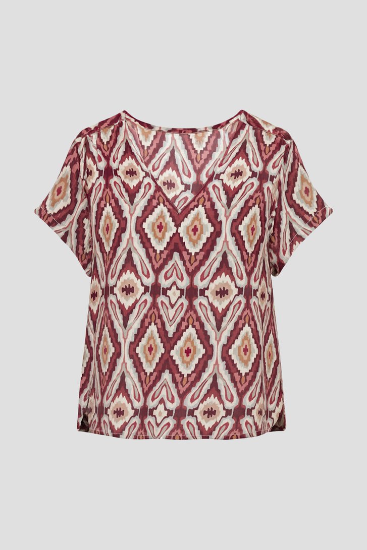 Productfoto 1 van Blouse met print in roodtinten en korte mouw door ONLY Carmakoma voor Dames