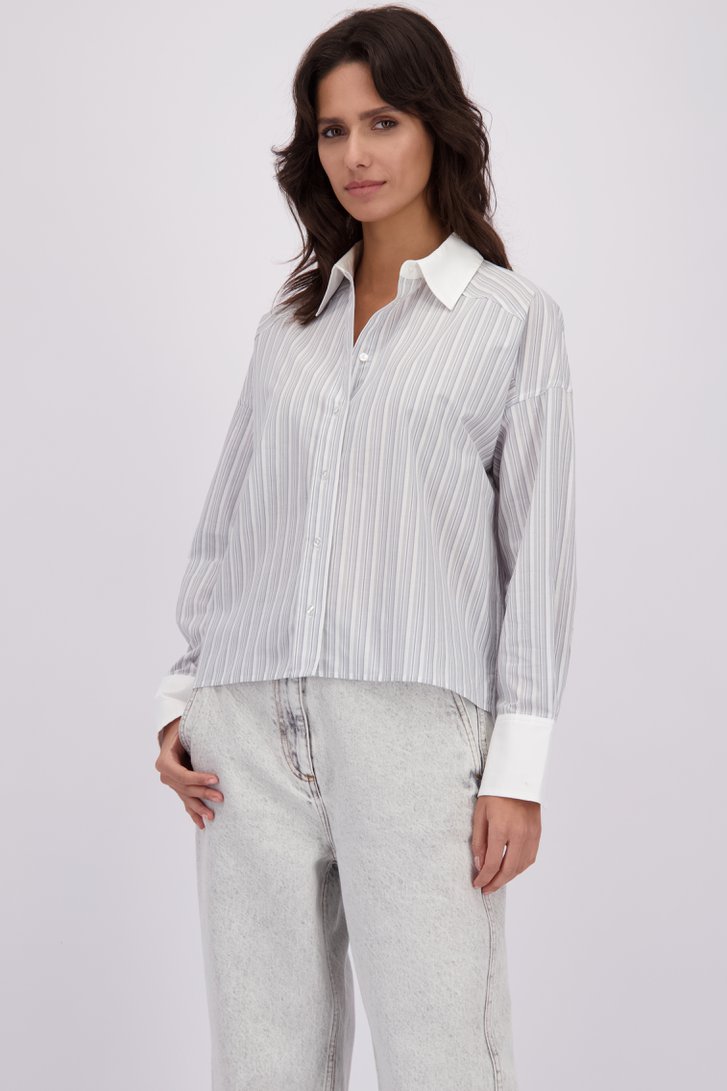 Le devant de Blouse rayée blanc-gris de Louise pour Femmes